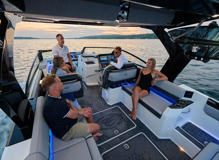 family on boat