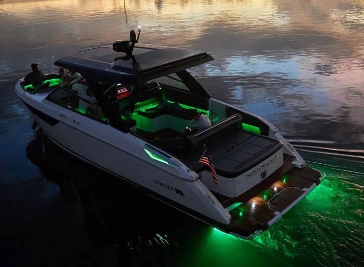 boat with green lights