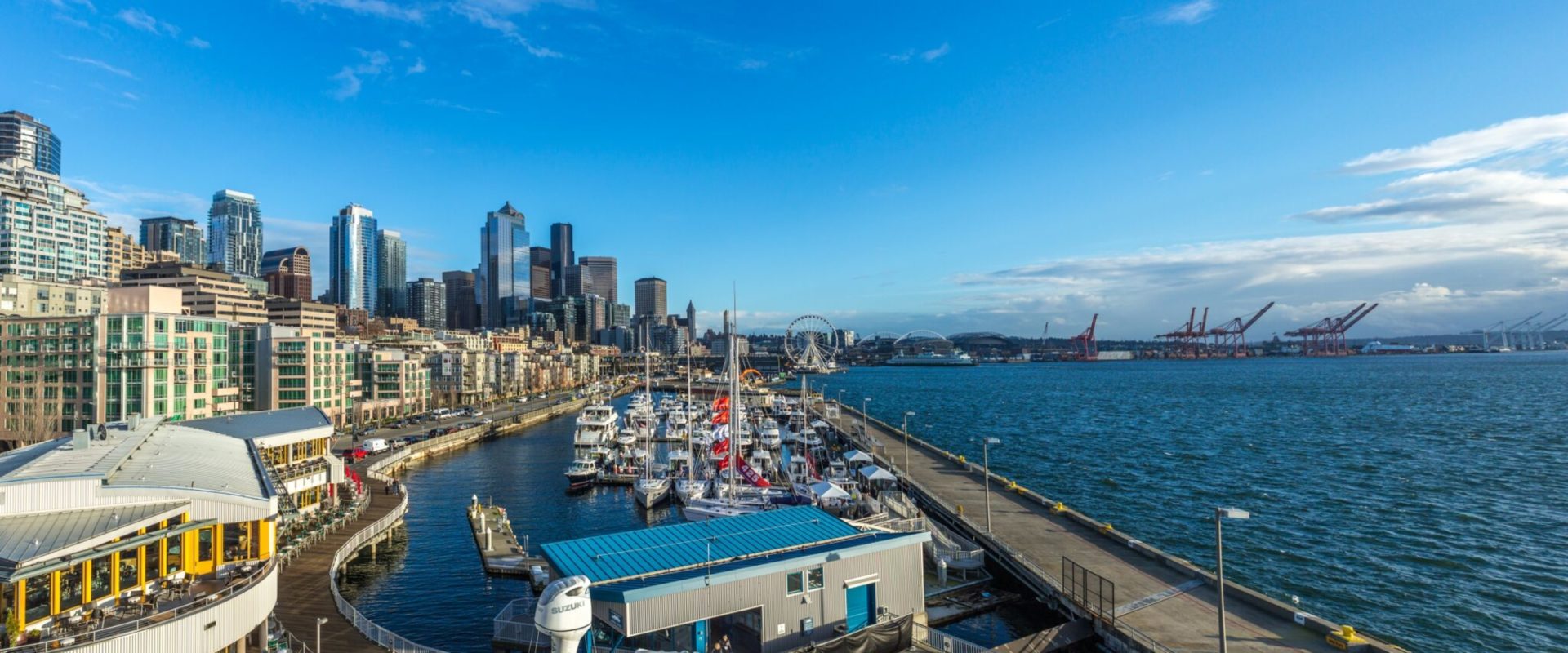 Outdoors Shot of Seattle Pier and Seattle Boat Show